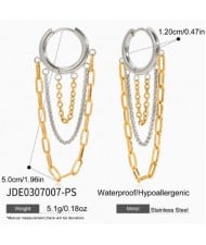Tassel Chains Contrast Color Design Stainless Steel Hoop Earrings