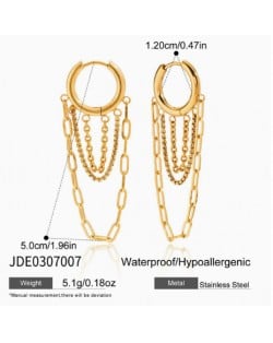 Tassel Chains Golden Design Stainless Steel Hoop Earrings