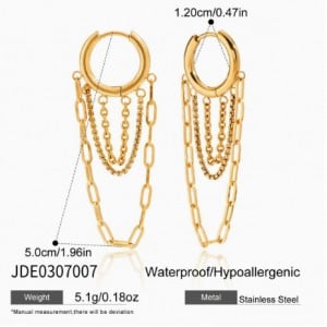 Tassel Chains Golden Design Stainless Steel Hoop Earrings