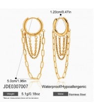 Tassel Chains Golden Design Stainless Steel Hoop Earrings