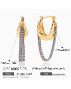 Silver Tassel Chains Golden Asymmetrical Design Stainless Steel Costume Earrings