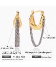 Silver Tassel Chains Golden Asymmetrical Design Stainless Steel Costume Earrings