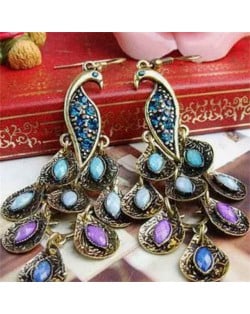Vintage Fashion Gem Inlaid Peacock Design Women Statement Earrings