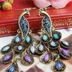Vintage Fashion Gem Inlaid Peacock Design Women Statement Earrings
