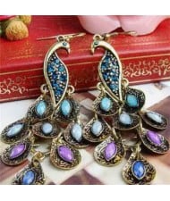 Vintage Fashion Gem Inlaid Peacock Design Women Statement Earrings