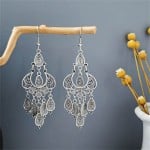 Vintage Fashion Unique Hollow Waterdrop Design Women Statement Shoulder Duster Earrings