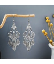 Vintage Fashion Unique Hollow Waterdrop Design Women Statement Shoulder Duster Earrings