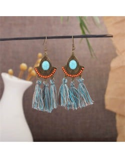 Bohemian Fashion Gem Inlaid Tassel Design Women Statement Shoulder Duster Earrings
