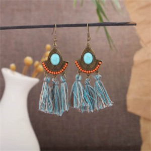 Bohemian Fashion Gem Inlaid Tassel Design Women Statement Shoulder Duster Earrings