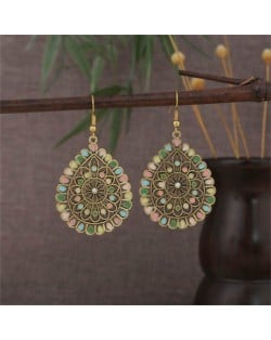 Bohemian Fashion Colorful Oil-spot Glazed Waterdrop Design Women Statement Shoulder Duster Earrings