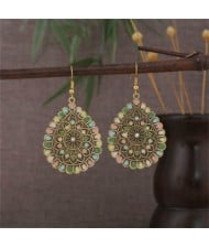 Bohemian Fashion Colorful Oil-spot Glazed Waterdrop Design Women Statement Shoulder Duster Earrings