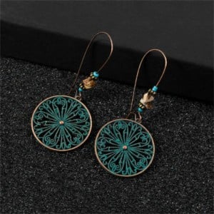 Artificial Turquoise Flower Design Round Women Shoulder Duster Wholesale Earrings