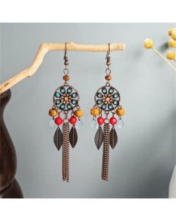 Bohemian Style Vintage Leaves Tassel Women Shoulder Duster Wholesale Earrings
