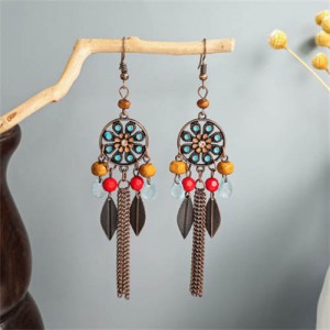 Bohemian Style Vintage Leaves Tassel Women Shoulder Duster Wholesale Earrings
