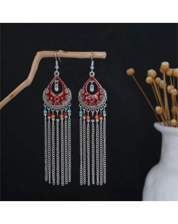 Vintage Red Long Tassel Women Shoulder Duster Wholesale Earrings