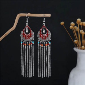 Vintage Red Long Tassel Women Shoulder Duster Wholesale Earrings