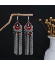 Vintage Red Long Tassel Women Shoulder Duster Wholesale Earrings
