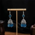 Vintage Hollow Dangling Crystal Tassel Women Shoulder Duster Wholesale Earrings - Blue