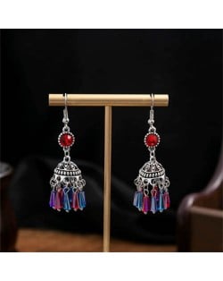 Vintage Hollow Dangling Crystal Tassel Women Shoulder Duster Wholesale Earrings - Red