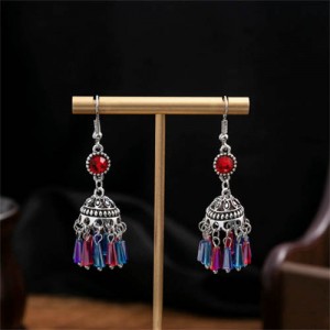 Vintage Hollow Dangling Crystal Tassel Women Shoulder Duster Wholesale Earrings - Red
