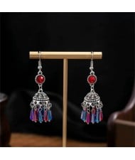 Vintage Hollow Dangling Crystal Tassel Women Shoulder Duster Wholesale Earrings - Red