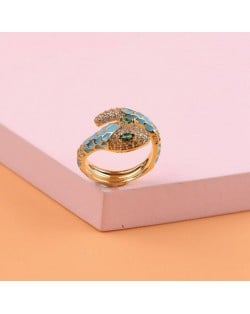 Internet Celebrity Fashion Oil-spot Glaze Animal Series Snake Design Women Ring - Blue