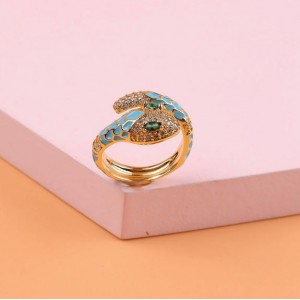 Internet Celebrity Fashion Oil-spot Glaze Animal Series Snake Design Women Ring - Blue