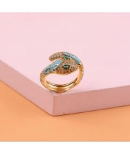 Internet Celebrity Fashion Oil-spot Glaze Animal Series Snake Design Women Ring - Blue