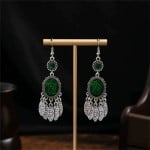 Vintage Mexican Fashion Totem Inscribed Tassel Women Shoulder Duster Wholesale Earrings - Green