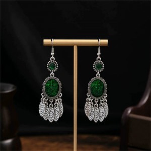 Vintage Mexican Fashion Totem Inscribed Tassel Women Shoulder Duster Wholesale Earrings - Green