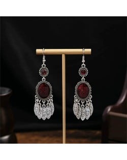 Vintage Mexican Fashion Totem Inscribed Tassel Women Shoulder Duster Wholesale Earrings - Red