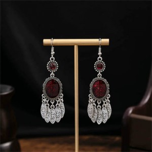Vintage Mexican Fashion Totem Inscribed Tassel Women Shoulder Duster Wholesale Earrings - Red