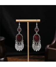 Vintage Mexican Fashion Totem Inscribed Tassel Women Shoulder Duster Wholesale Earrings - Red