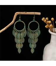 Vintage Green Leaves Tassel Women Shoulder Duster Wholesale Earrings