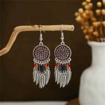 Vintage Hollow Floral Design Leaves Tassel Women Shoulder Duster Wholesale Earrings - Silver