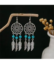 Vintage Hollow Web Design Leaves Tassel Women Shoulder Duster Wholesale Earrings