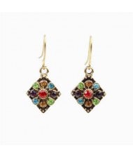 Vintage Colorful Gems Inlaid Rhombus Shape Tassel Women Shoulder Duster Wholesale Earrings