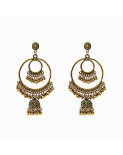 Vintage Bells Design Hoop Tassel Women Shoulder Duster Wholesale Earrings - Golden