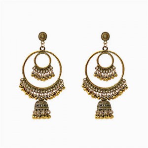Vintage Bells Design Hoop Tassel Women Shoulder Duster Wholesale Earrings - Golden