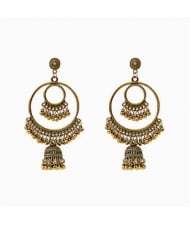 Vintage Bells Design Hoop Tassel Women Shoulder Duster Wholesale Earrings - Golden