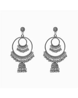 Vintage Bells Design Hoop Tassel Women Shoulder Duster Wholesale Earrings - Silver