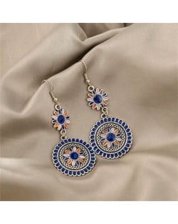 Bohemian Oil-spot Glazed Blue Flowers Women Dangling Wholesale Earrings