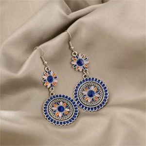 Bohemian Oil-spot Glazed Blue Flowers Women Dangling Wholesale Earrings
