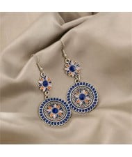 Bohemian Oil-spot Glazed Blue Flowers Women Dangling Wholesale Earrings