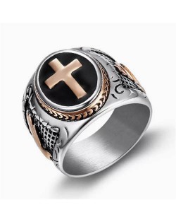 Cross Design God Theme Fashion Titanium Men Ring - Rose Gold