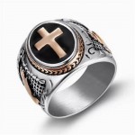 Cross Design God Theme Fashion Titanium Men Ring - Rose Gold