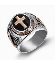 Cross Design God Theme Fashion Titanium Men Ring - Rose Gold