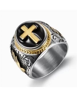 Cross Design God Theme Fashion Titanium Men Ring - Rose Gold