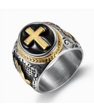 Cross Design God Theme Fashion Titanium Men Ring - Rose Gold