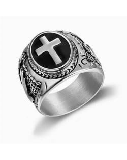 Cross Design God Theme Fashion Titanium Men Ring - Silver
